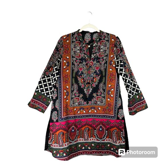 Tunic Women’s Size Medium Festival Boho Hippie Retro Ethnic Floral 3/4 Sleeve‎ - Picture 1 of 10